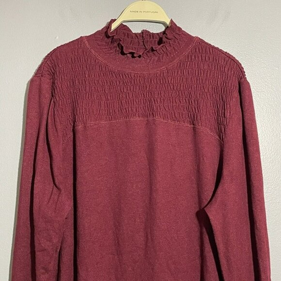 143 Story Line Up Sweater Blouse Women Size 3X Burgundy Smock Raw Long Sleeve - Picture 3 of 12